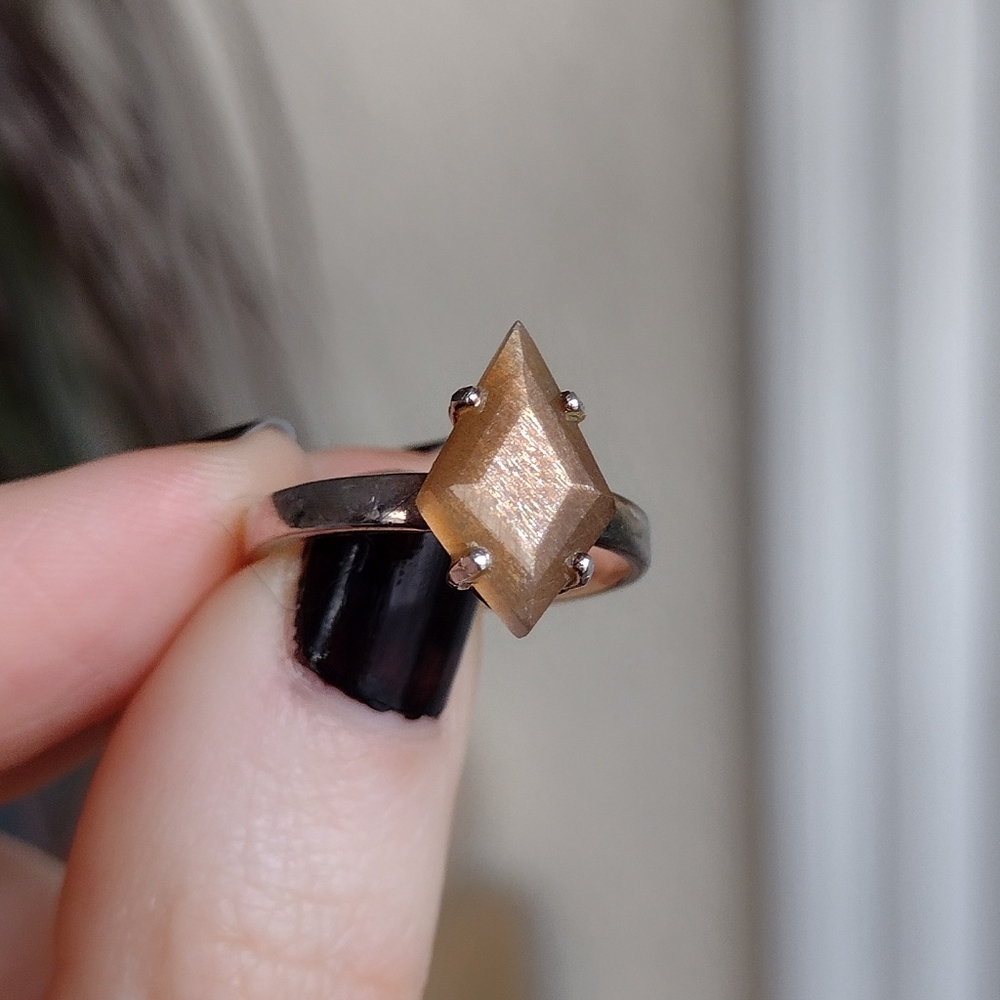 Sterling Silver Diamond Sunstone Ring - image 3